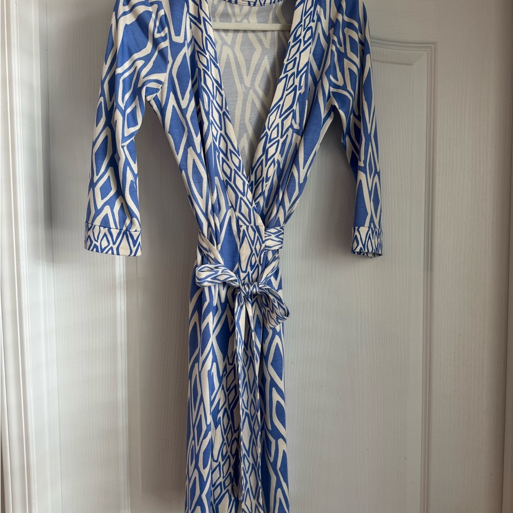 Diane Von Furstenberg Blue and White Wrap Dress